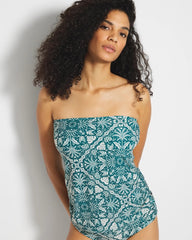 AMAZONIA TILE M DEEP TEAL - Bandeau Tankini Top | Soma