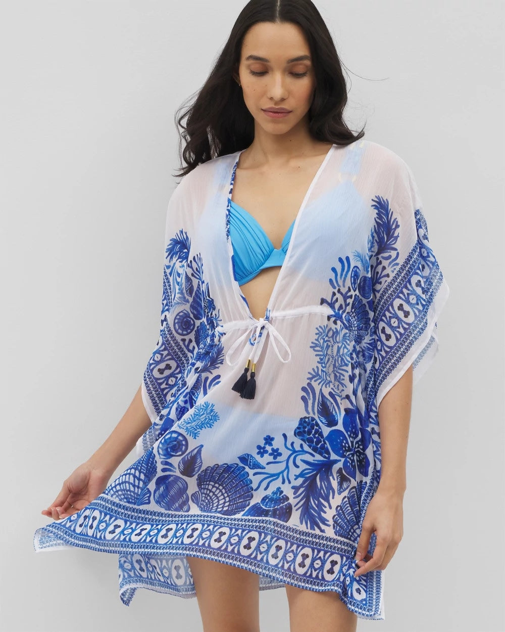 WHITE MULTI - Beyond Control Sea Life Chiffon Caftan | Soma