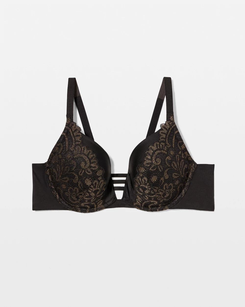 BLACK W/ GOLD FILL - Push-up Plunge Bra with Lace | Soma