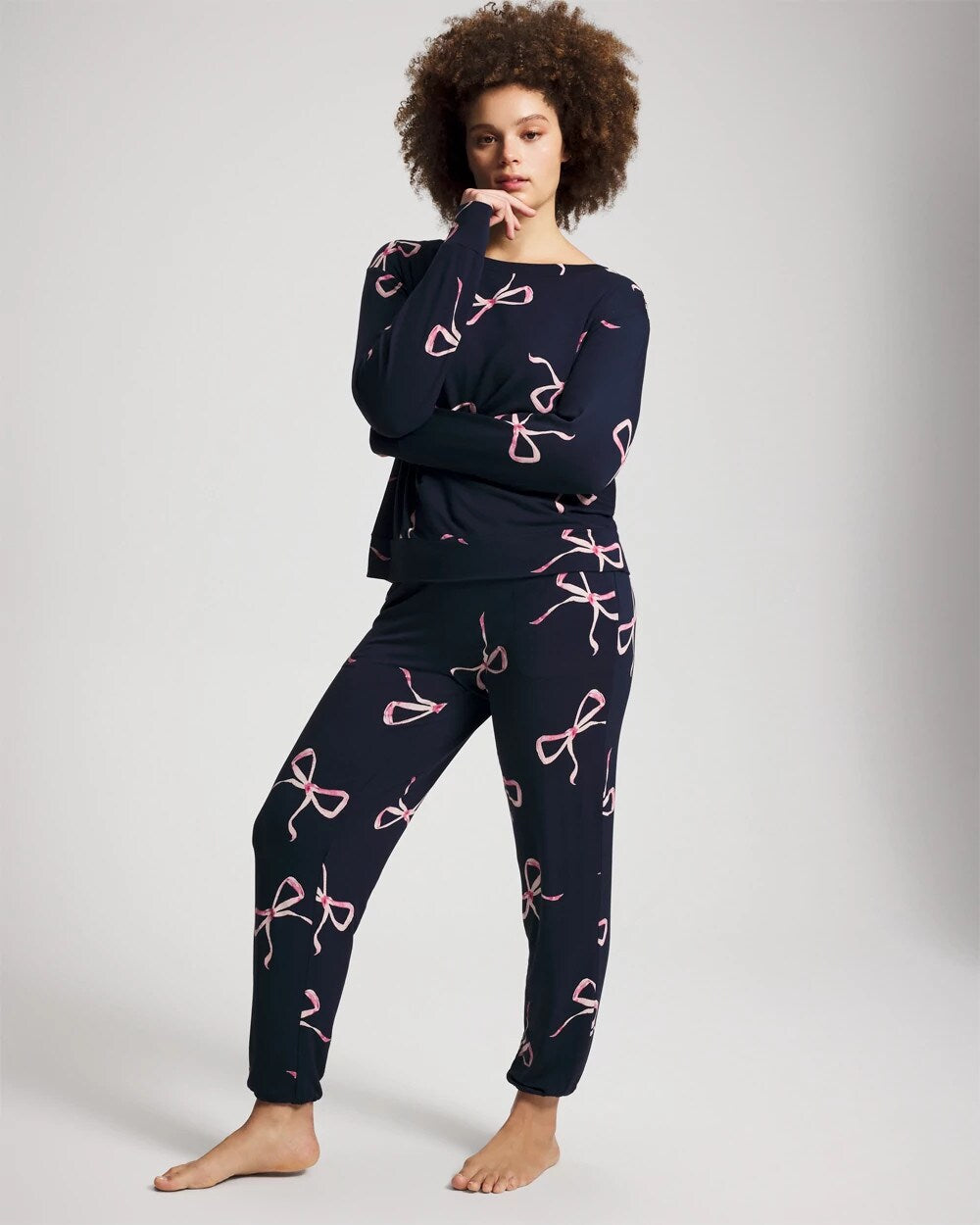 BELOVED BOWS GRAND NAVY - Long-Sleeve Pajama Top | Soma