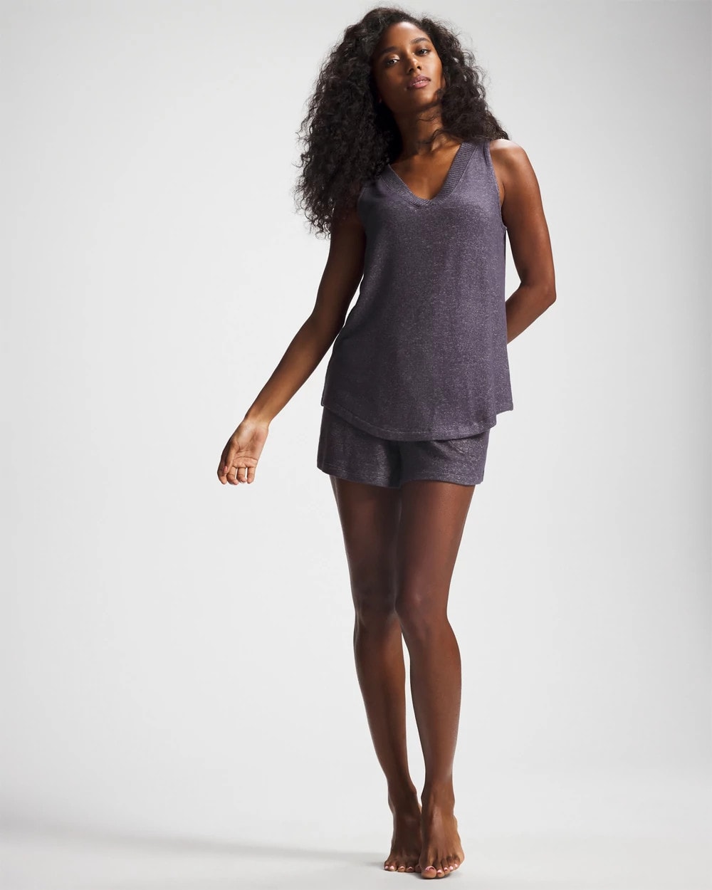 GRAY INK/PEARLED IVORY - V-Neck Pajama Tank | Soma