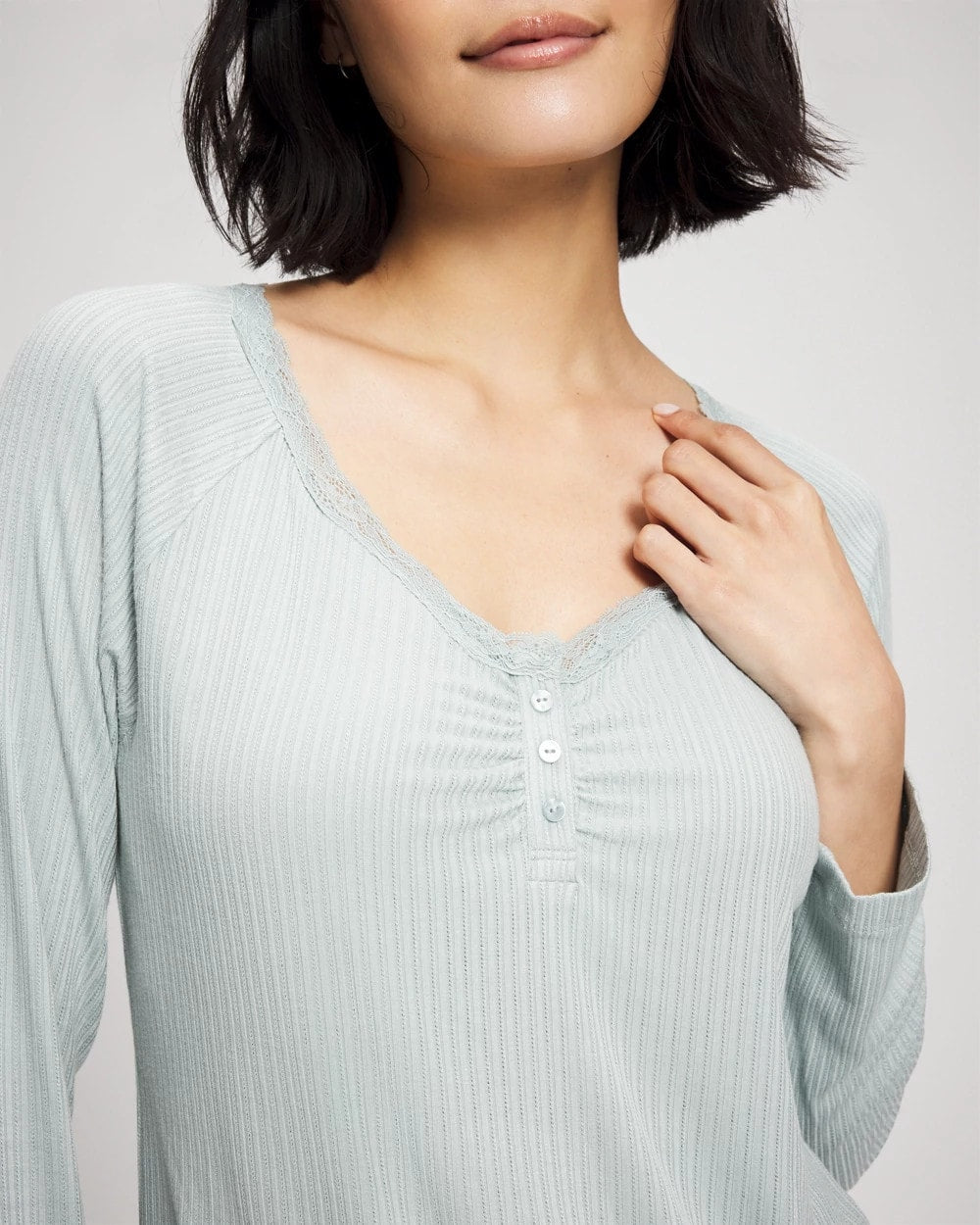 GREEN MIST - Pointelle Long Sleeve Pajama Top | Soma