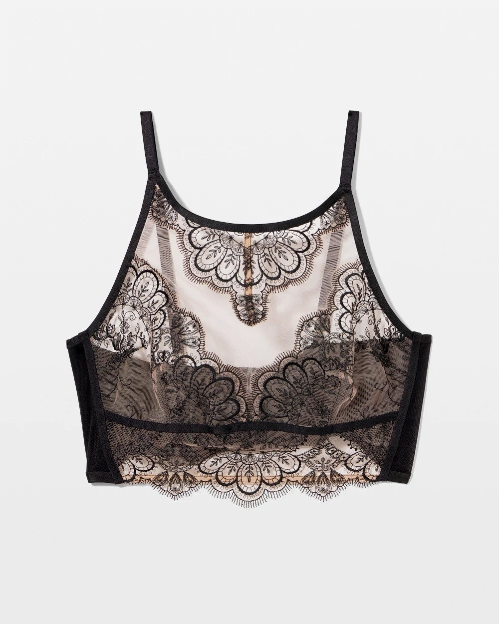 BLACK W/ SANDALWOOD - Tattoo Lace Embroidered High Neck Bralette | Soma