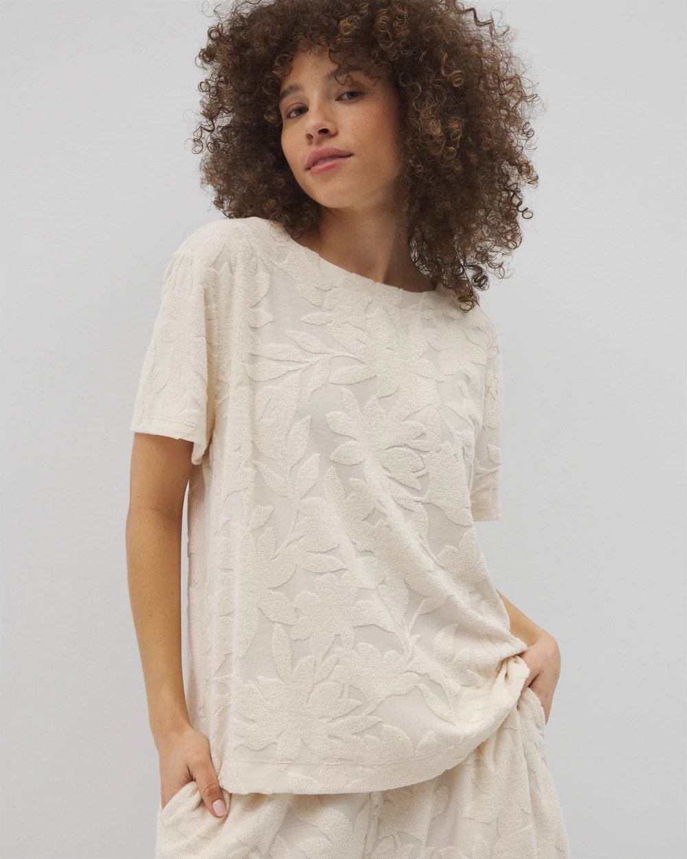 PARCHMENT - Jacquard Terry Short Sleeve Top | Soma