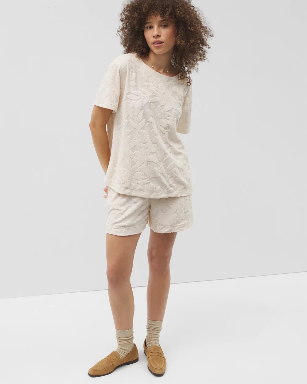 PARCHMENT - Jacquard Terry Short Sleeve Top | Soma