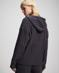 GRAY INK - Cable Knit Plush Hoodie | Soma
