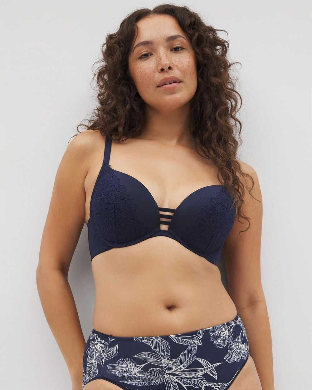 NIGHTFALL NAVY - Push-up Plunge Bra with Lace | Soma