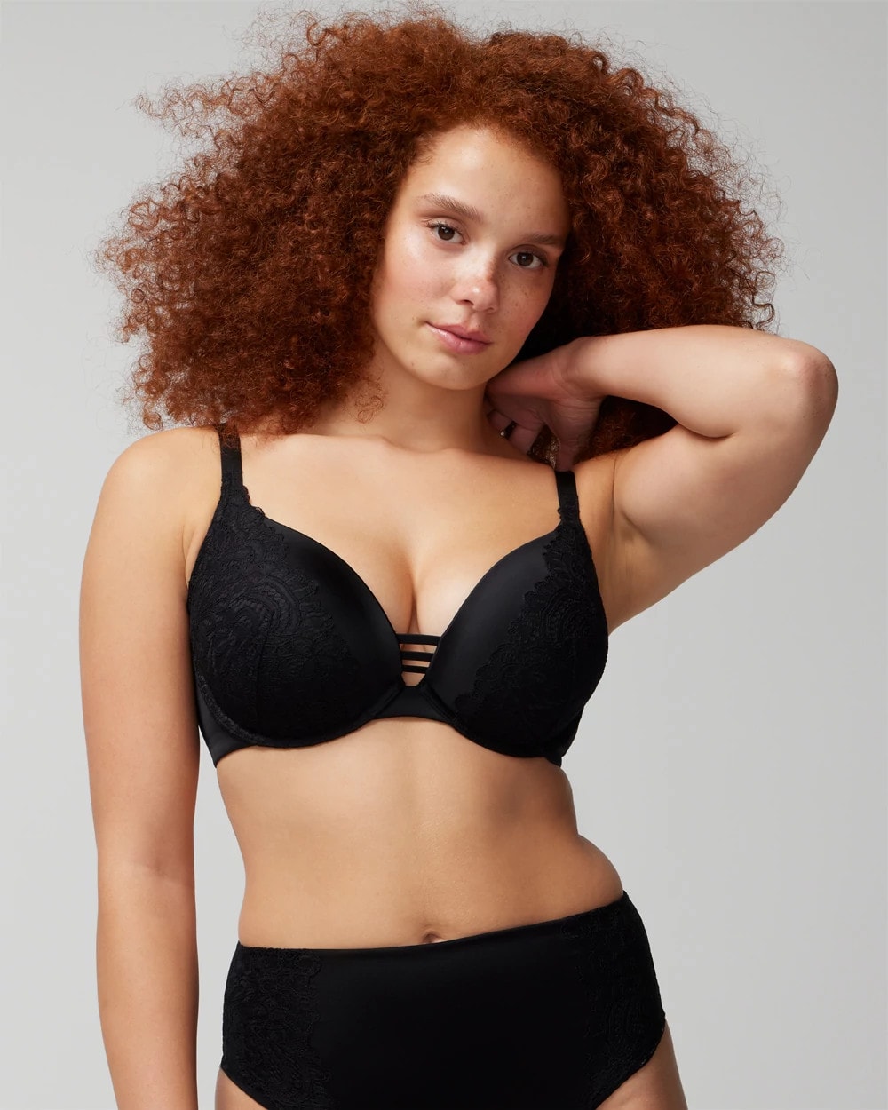 BLACK - Push-up Plunge Bra with Lace | Soma