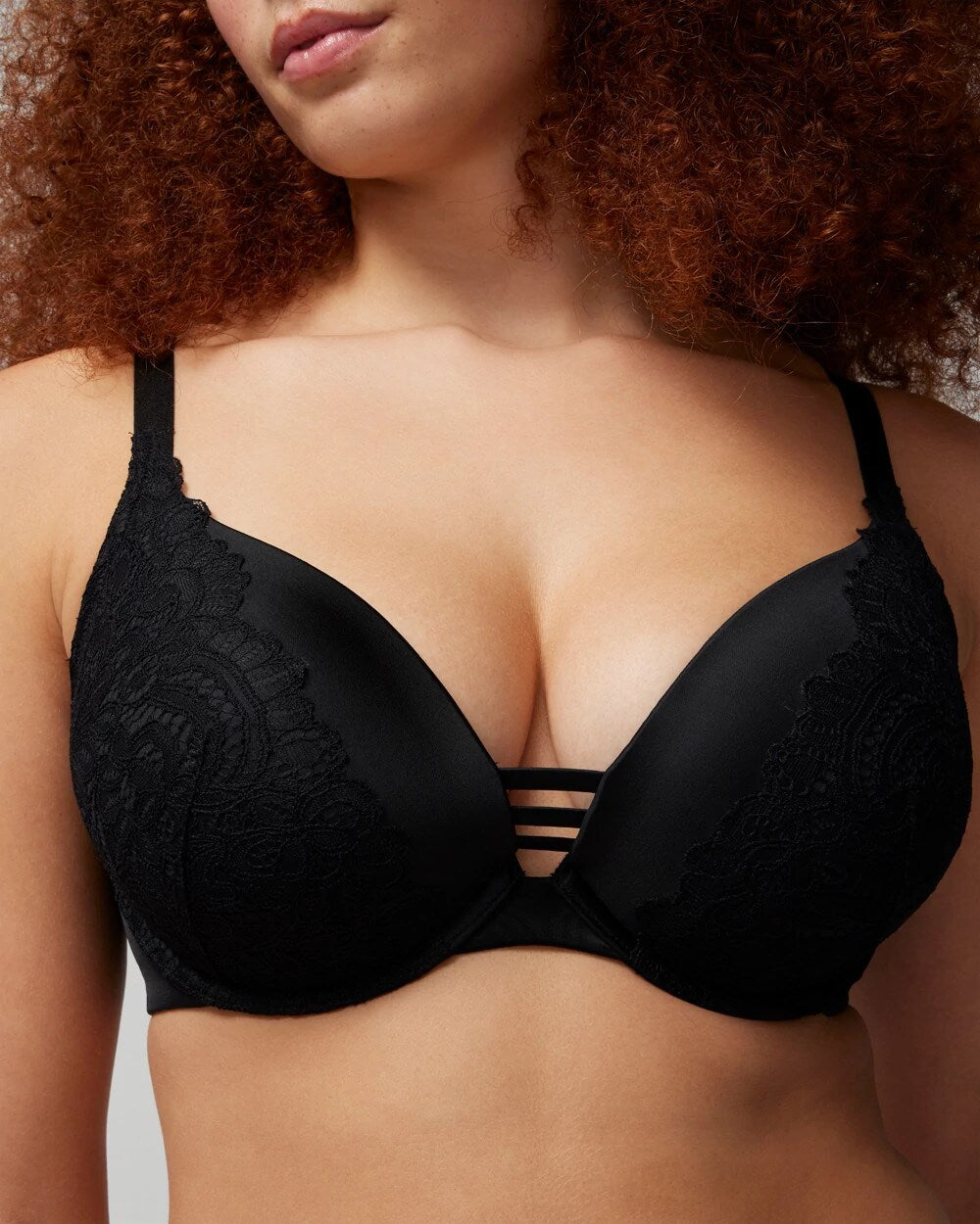 BLACK - Push-up Plunge Bra with Lace | Soma