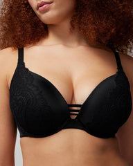 BLACK - Push-up Plunge Bra with Lace | Soma