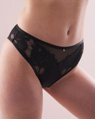 BLACK - French-Cut Brief Panty with Mesh and Lace | Soma