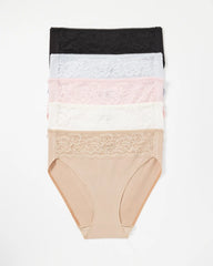 PRETTY PINK MULTI PACK - Cotton Blend High-Leg Panty with Lace 5 Pack | Soma