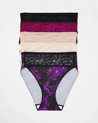 POMEGRANATE WINE MULTI PK - Edge High-Leg Brief Panty with Lace 5 Pack | Soma