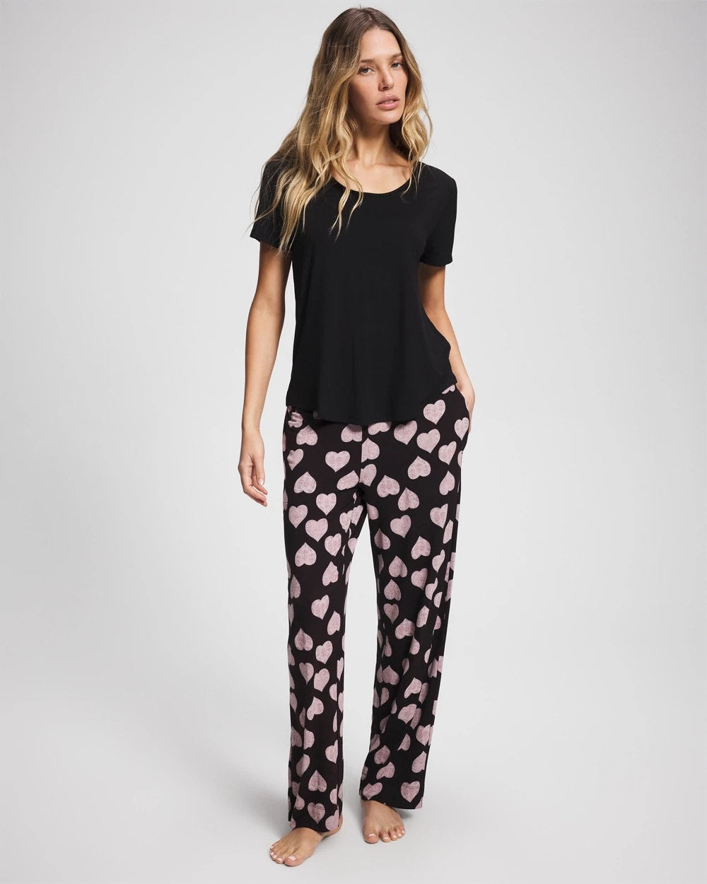 MANDALA HEARTS BLACK - Short Sleeve + Pant Pajama Set | Soma