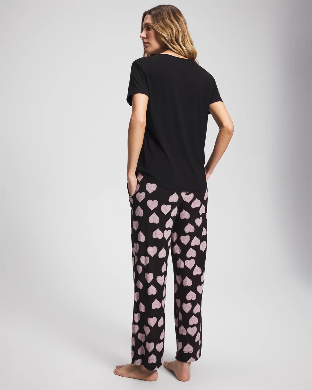 MANDALA HEARTS BLACK - Short Sleeve + Pant Pajama Set | Soma