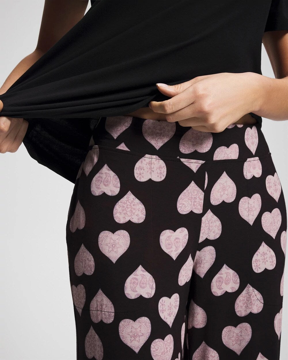 MANDALA HEARTS BLACK - Short Sleeve + Pant Pajama Set | Soma
