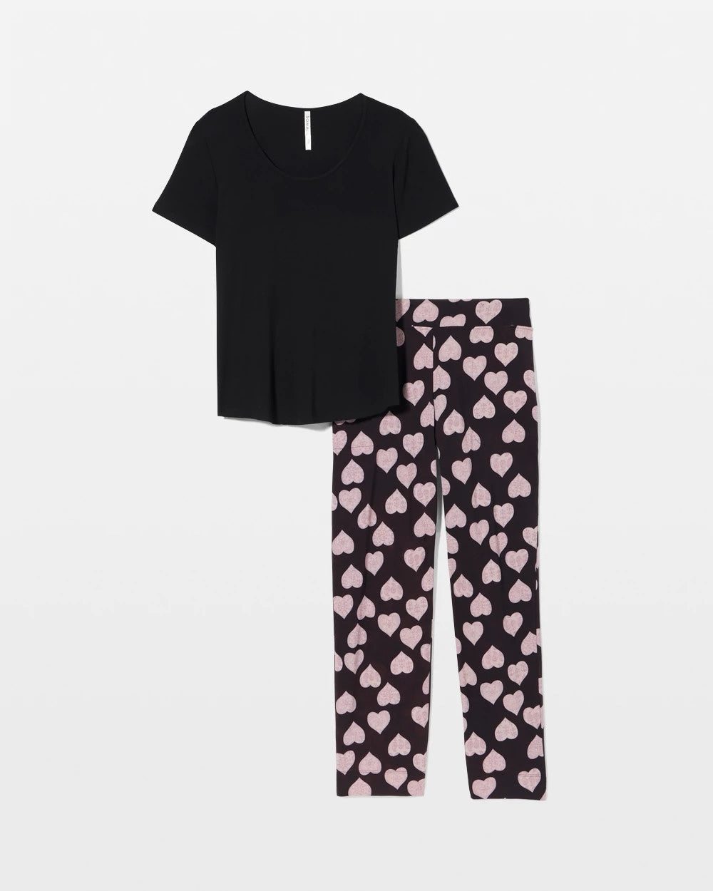 MANDALA HEARTS BLACK - Short Sleeve + Pant Pajama Set | Soma