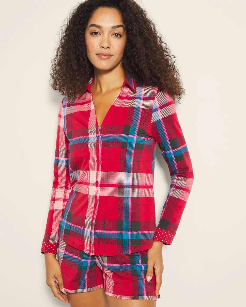 SNUGGLE UP PLAID RED - Long-Sleeve Notch Collar Pajama Top | Soma