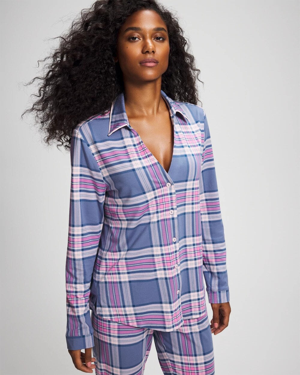 PRETTY PLAID SUNDOWN - Long-Sleeve Notch Collar Pajama Top | Soma