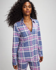 PRETTY PLAID SUNDOWN - Long-Sleeve Notch Collar Pajama Top | Soma