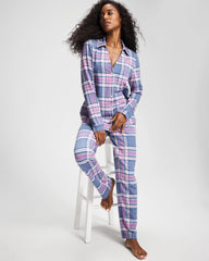 PRETTY PLAID SUNDOWN - Long-Sleeve Notch Collar Pajama Top | Soma