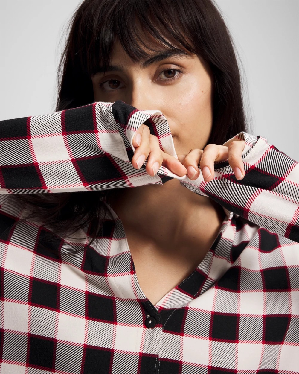 DREAMSCAPE PLAID BLACK - Long-Sleeve Notch Collar Pajama Top | Soma