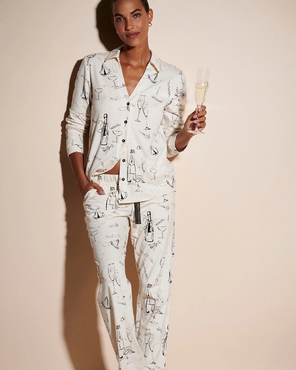 FIZZ THE SEASON FOIL - Long-Sleeve Notch Collar Pajama Top | Soma