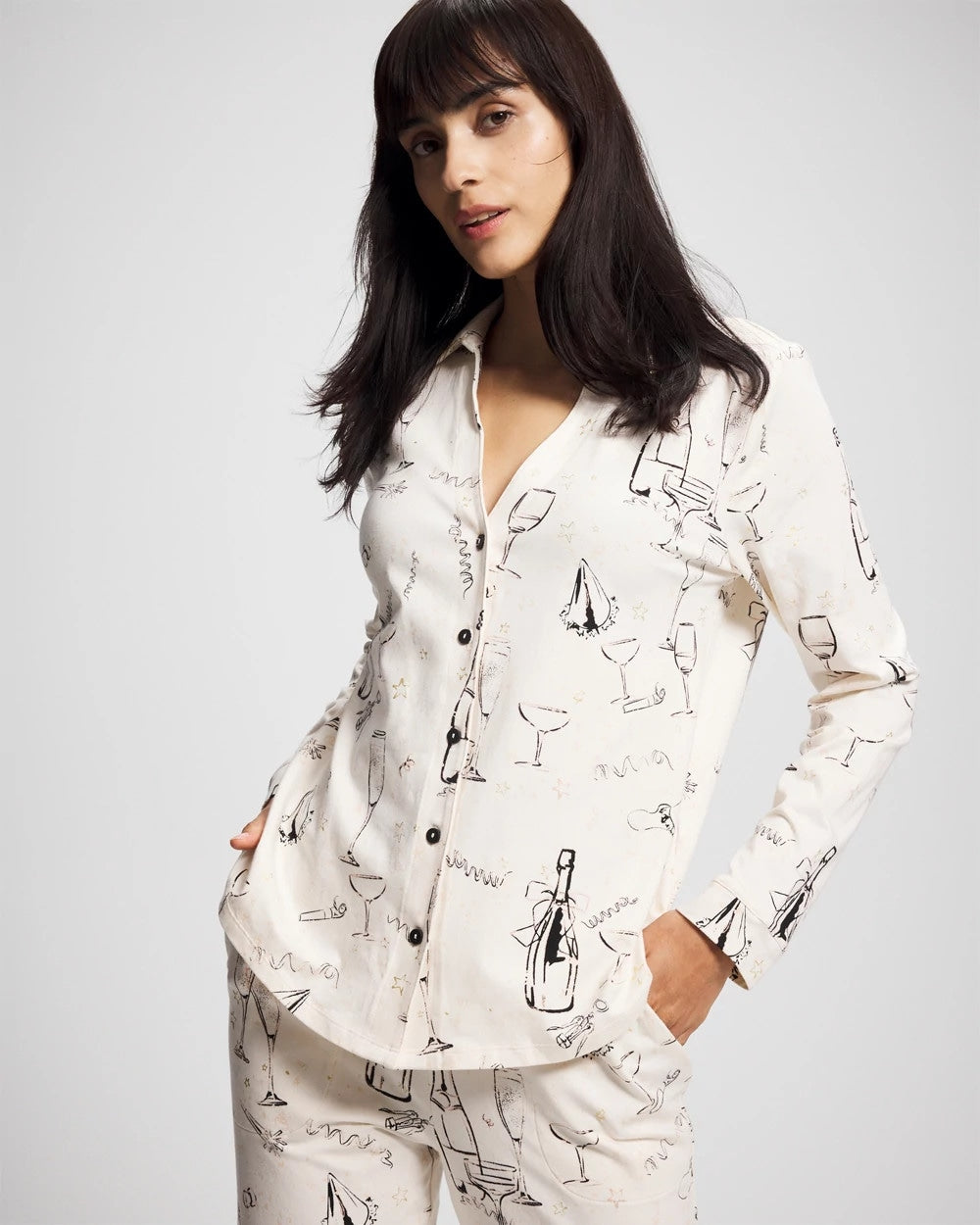 FIZZ THE SEASON FOIL - Long-Sleeve Notch Collar Pajama Top | Soma
