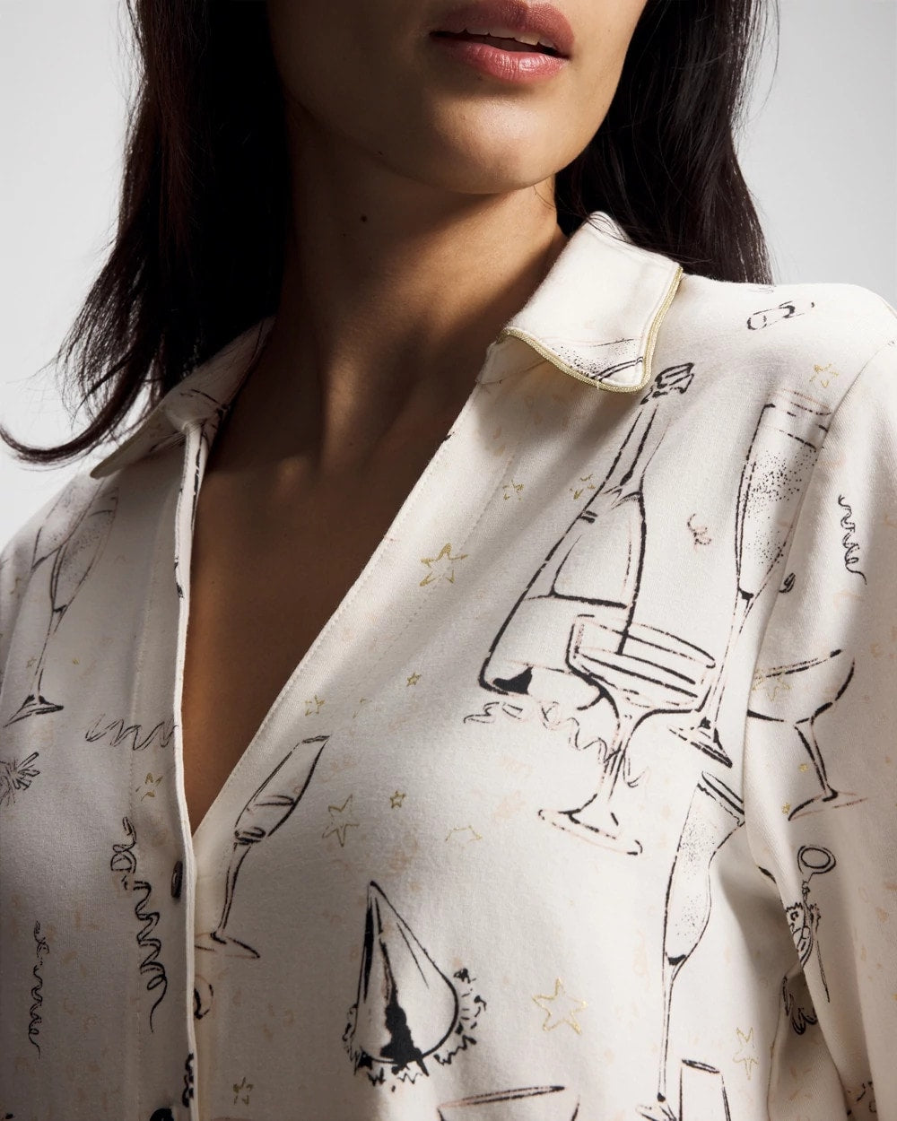 FIZZ THE SEASON FOIL - Long-Sleeve Notch Collar Pajama Top | Soma