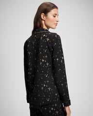 STELLAR SCENE BLACK/FOIL - Long-Sleeve Notch Collar Pajama Top | Soma