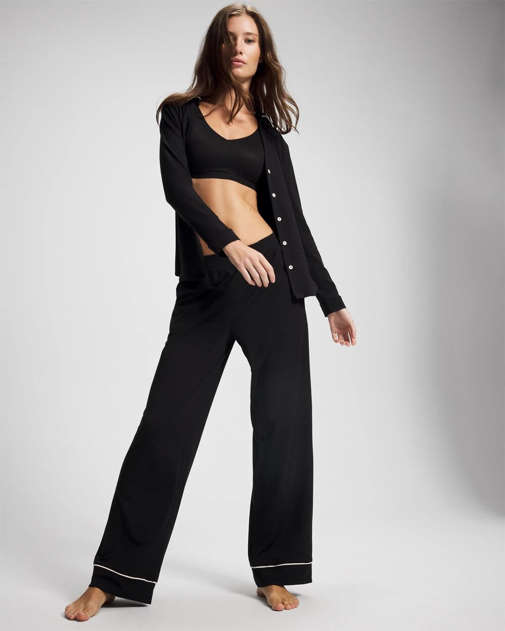 BLACK - Long-Sleeve Notch Collar Pajama Top | Soma