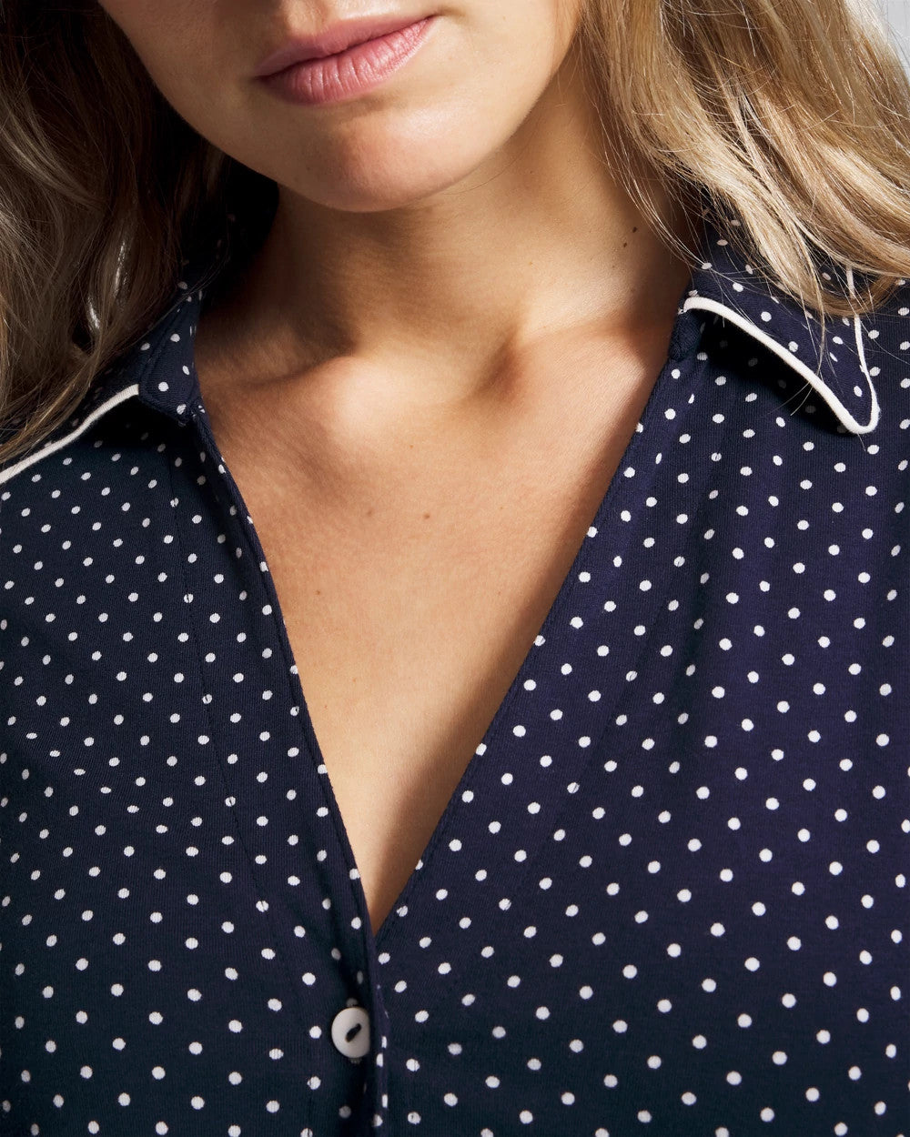 METRO DOT NAVY - Long-Sleeve Notch Collar Pajama Top | Soma