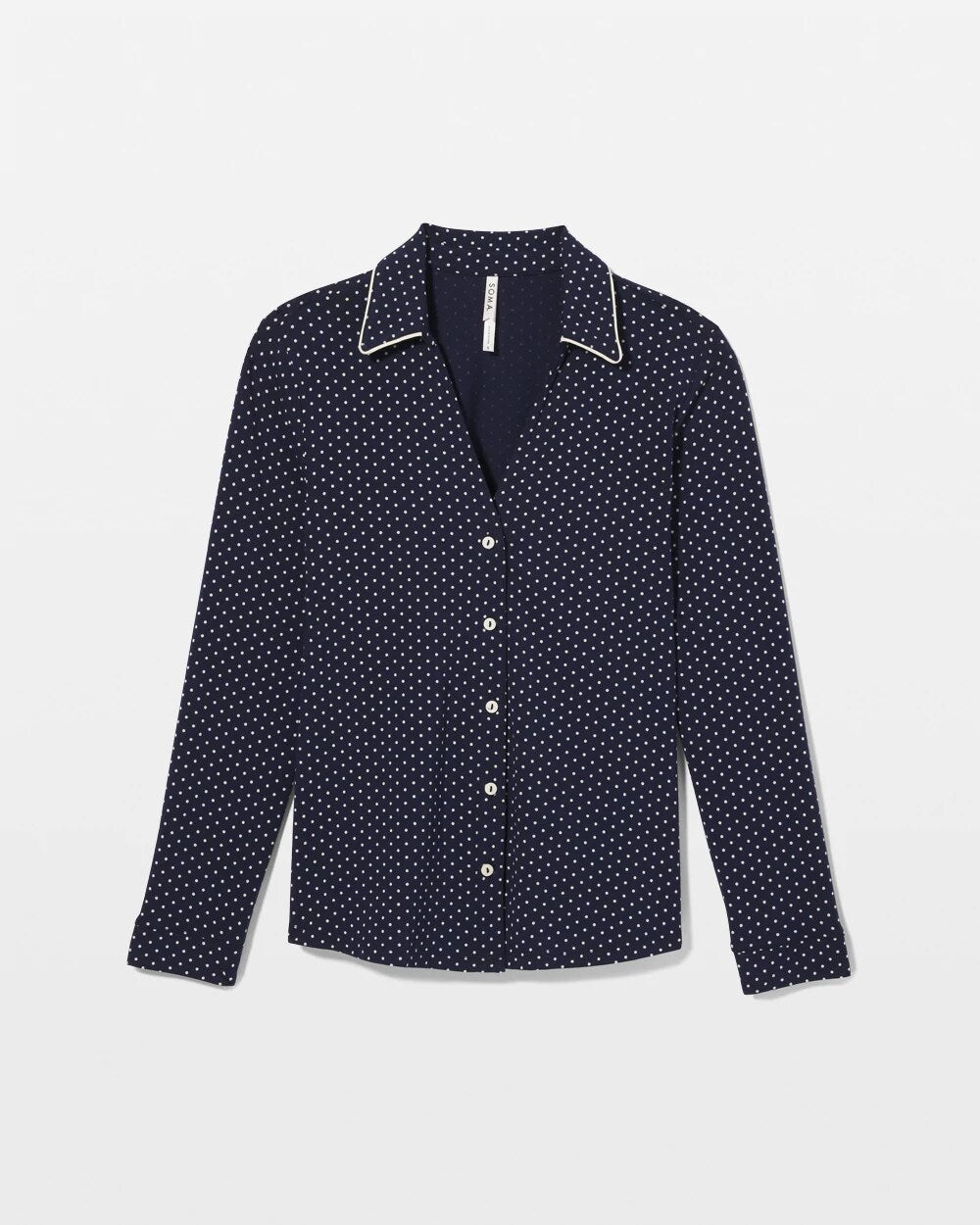 METRO DOT NAVY - Long-Sleeve Notch Collar Pajama Top | Soma