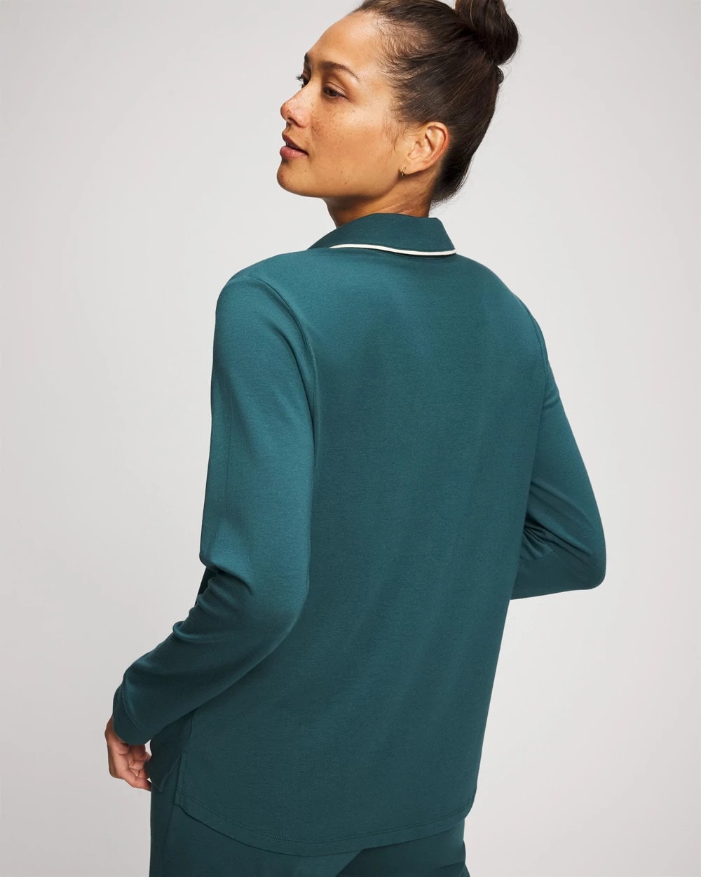 DEEP TEAL - Long-Sleeve Notch Collar Pajama Top | Soma