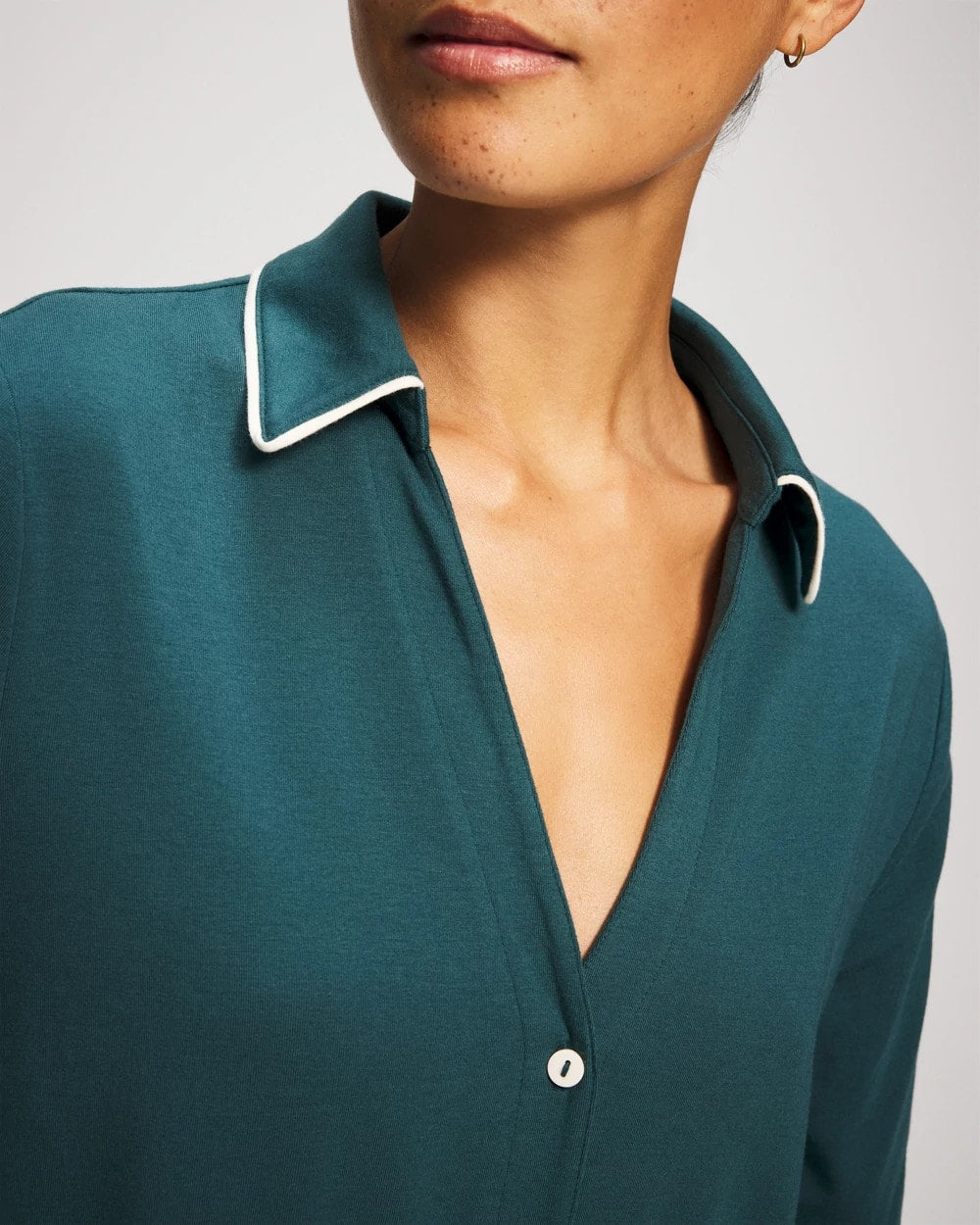 DEEP TEAL - Long-Sleeve Notch Collar Pajama Top | Soma