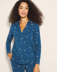 INTO THE NIGHT BLUE - Long-Sleeve Notch Collar Pajama Top | Soma