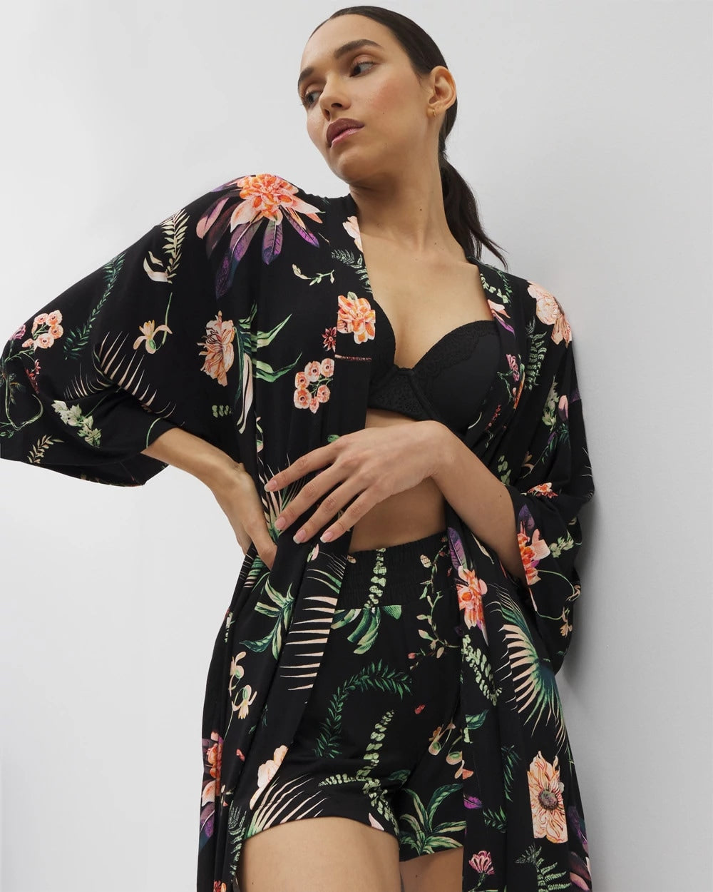 PARADISE PLUMES BLACK - Short Robe | Soma