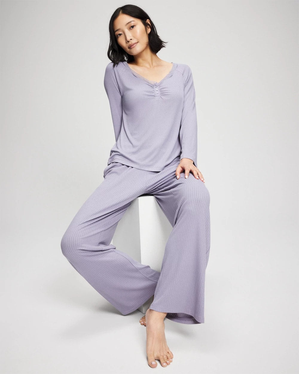 LAVENDER CLOUD - Pointelle Long Sleeve Pajama Top | Soma