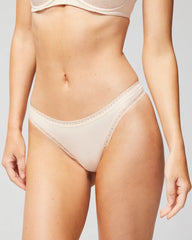 PALE SAND - Cotton Thong Panty with Lace Trim | Soma