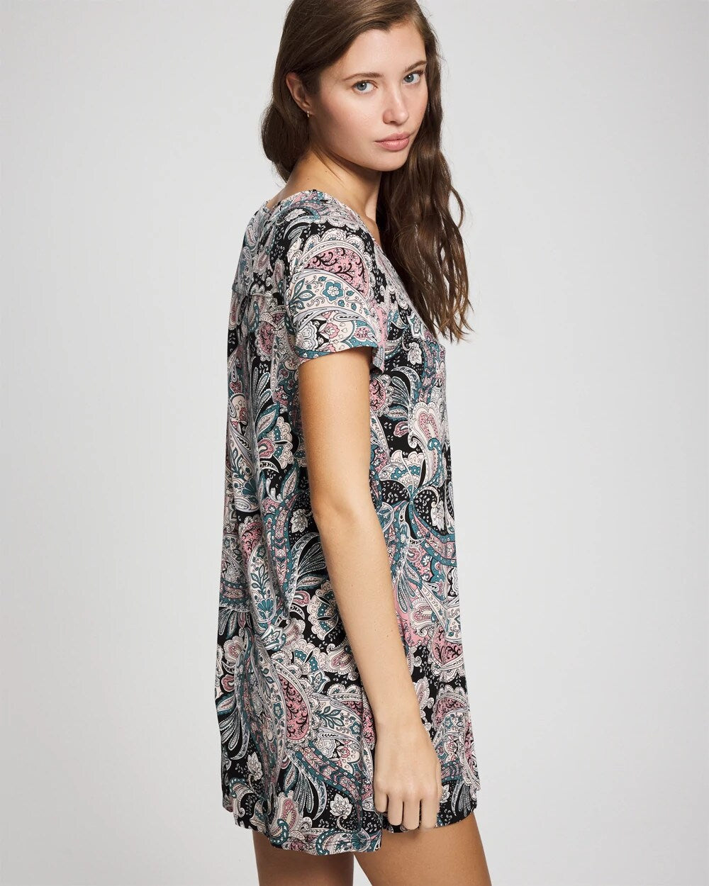 REGAL PAISLEY BLACK - Short Sleeve Scoop Neck Sleepshirt | Soma