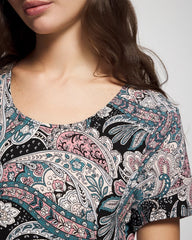 REGAL PAISLEY BLACK - Short Sleeve Scoop Neck Sleepshirt | Soma