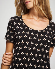 PEACEFUL PETALS BLACK - Short Sleeve Scoop Neck Sleepshirt | Soma