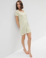 CHILL STRIPE CHAMPAGNE - Short Sleeve Scoop Neck Sleepshirt | Soma