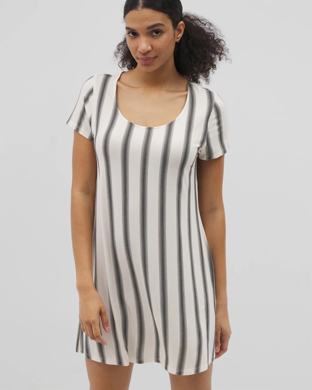 HAMPTON STRIPE BLACK - Short Sleeve Scoop Neck Sleepshirt | Soma