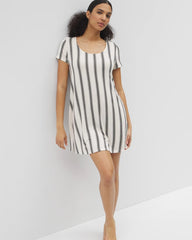 HAMPTON STRIPE BLACK - Short Sleeve Scoop Neck Sleepshirt | Soma