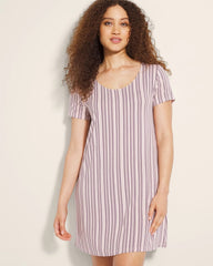 AMITY STRIPE SEPIA ROSE - Short Sleeve Scoop Neck Sleepshirt | Soma