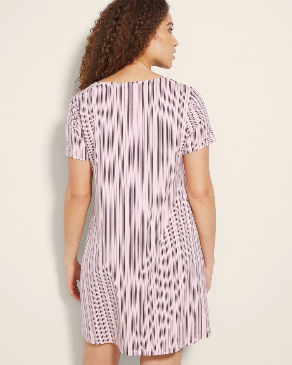 AMITY STRIPE SEPIA ROSE - Short Sleeve Scoop Neck Sleepshirt | Soma