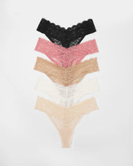 ANTIQUE PINK MULTI PACK - Thong Panty with Enchanting Lace 5 Pack | Soma