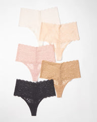 BASIC MULTI PACK - High-Waist Thong Panty with Enchanting Lace 5 Pack | Soma