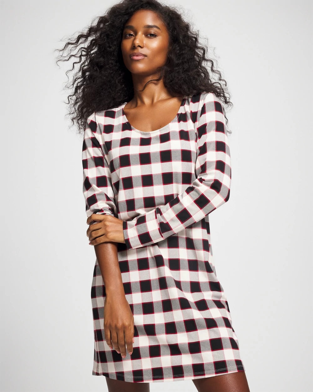 DREAMSCAPE PLAID BLACK - Long-Sleeve Sleepshirt | Soma